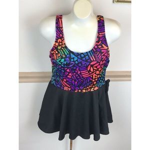 Vintage Neon Tropical Palm Print Romper Swimsuit